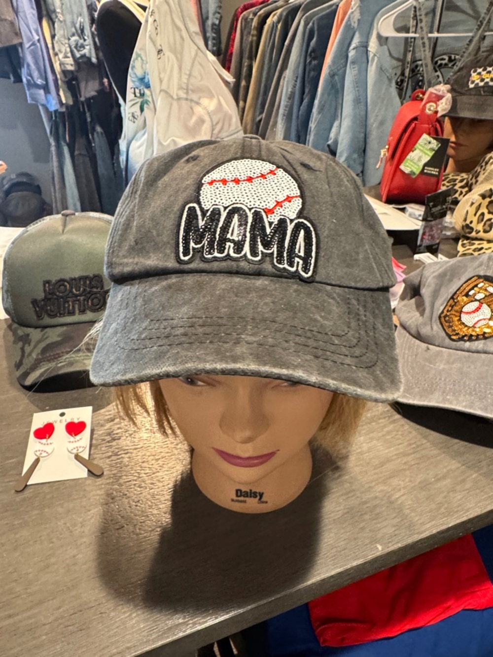 Gray 'Mama' Baseball Patch Cotton Hat